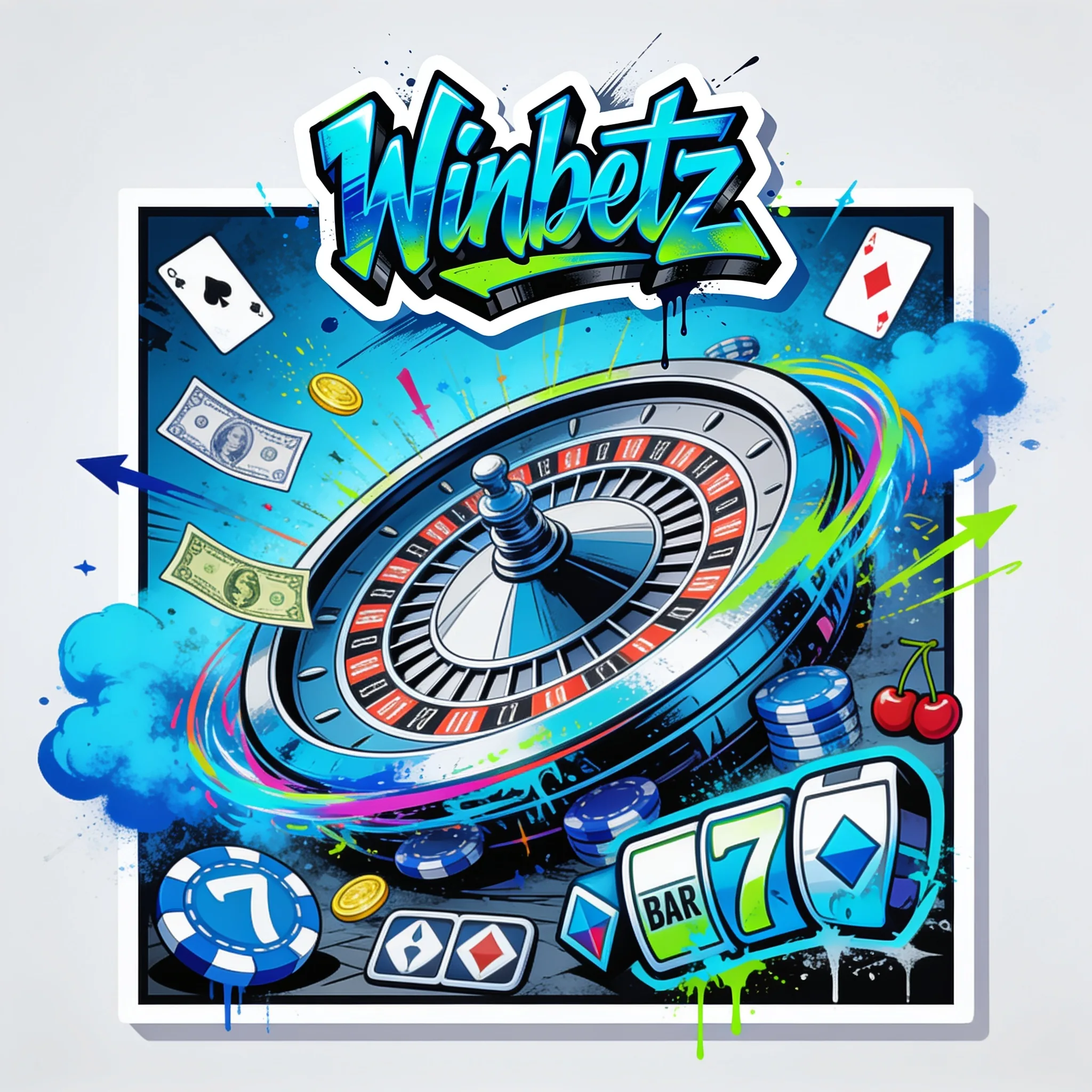 Roulette, jetons et machines à sous sur une affiche Winbetz